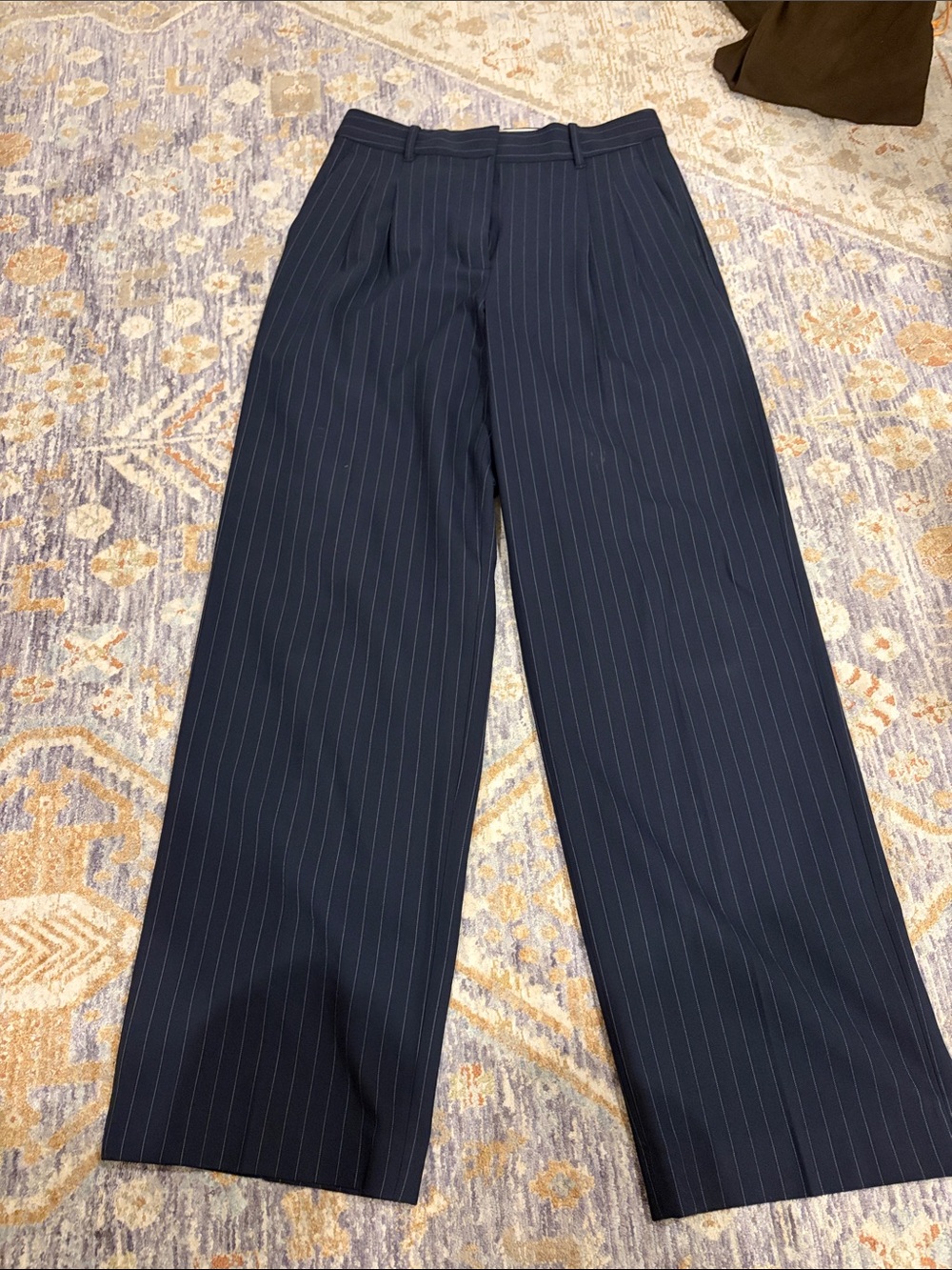 Aritzia Navy Pinstripe Wide-Leg Dress Trousers